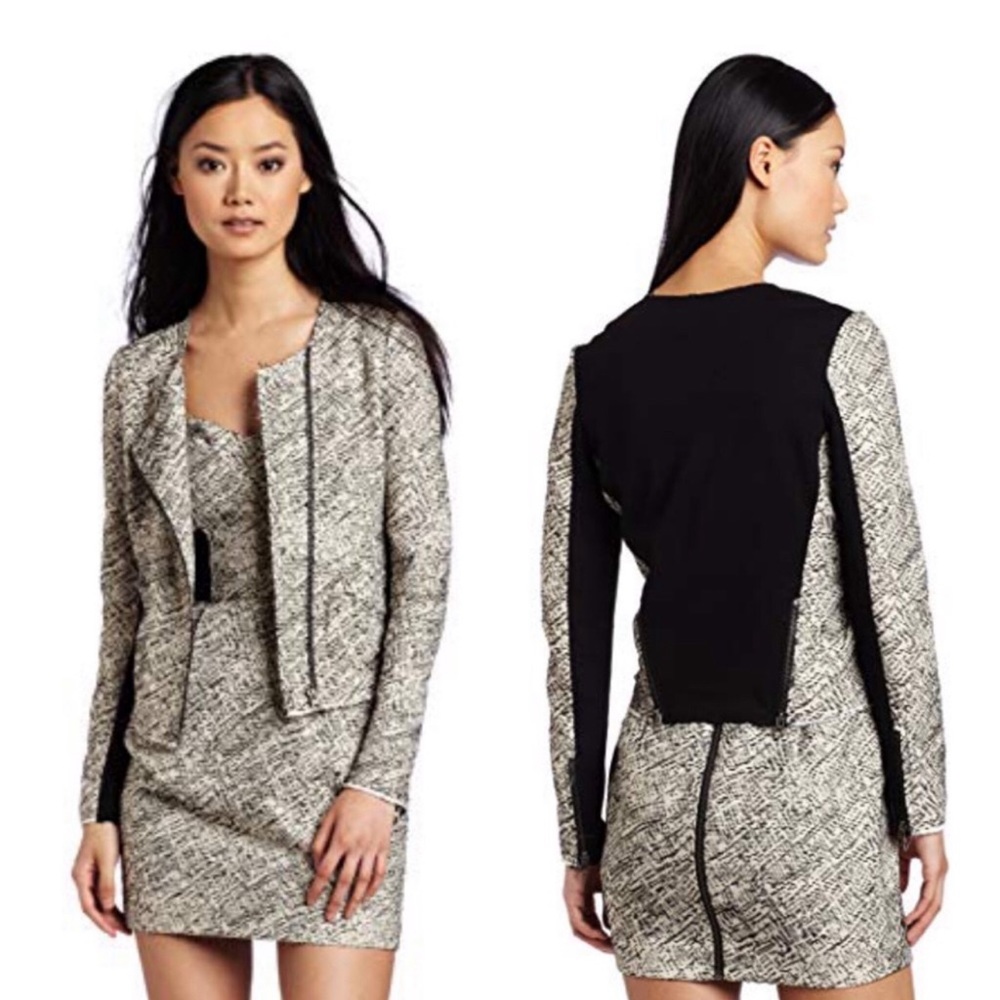 Rebecca Minkoff Small Raw Hem Zip Up Long Sleeve Color Block Moto Blazer XS